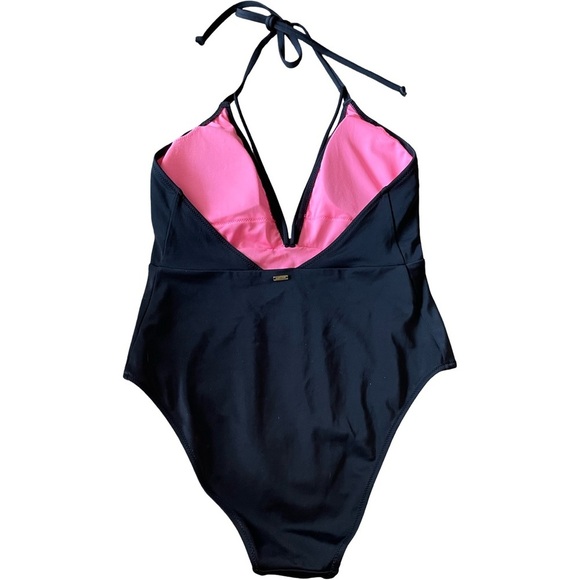 PINK Victoria's Secret Black and Pink Swimwear Embroidered One Piece Medium - Picture 8 of 12